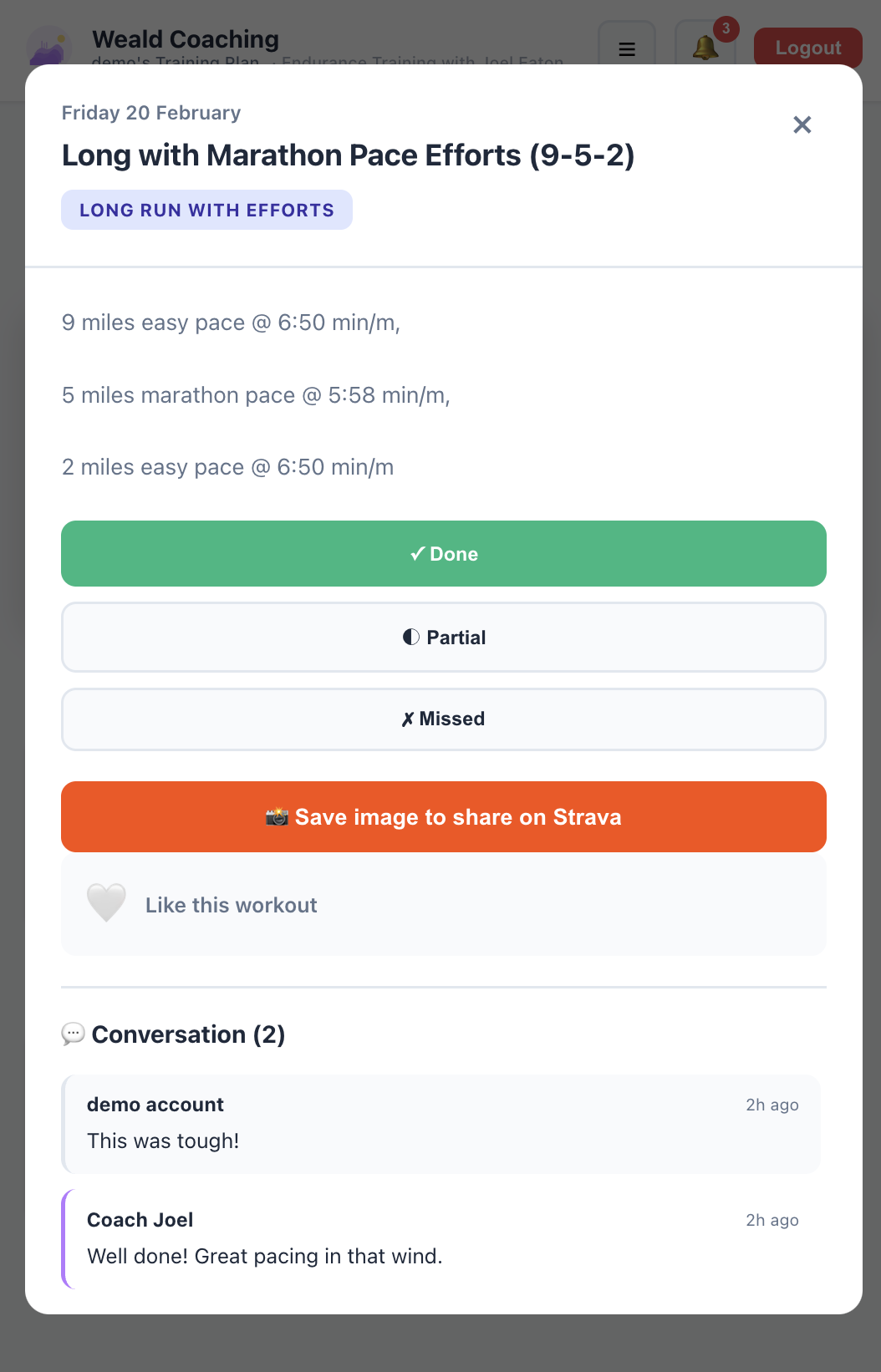 Athlete workout view workout view